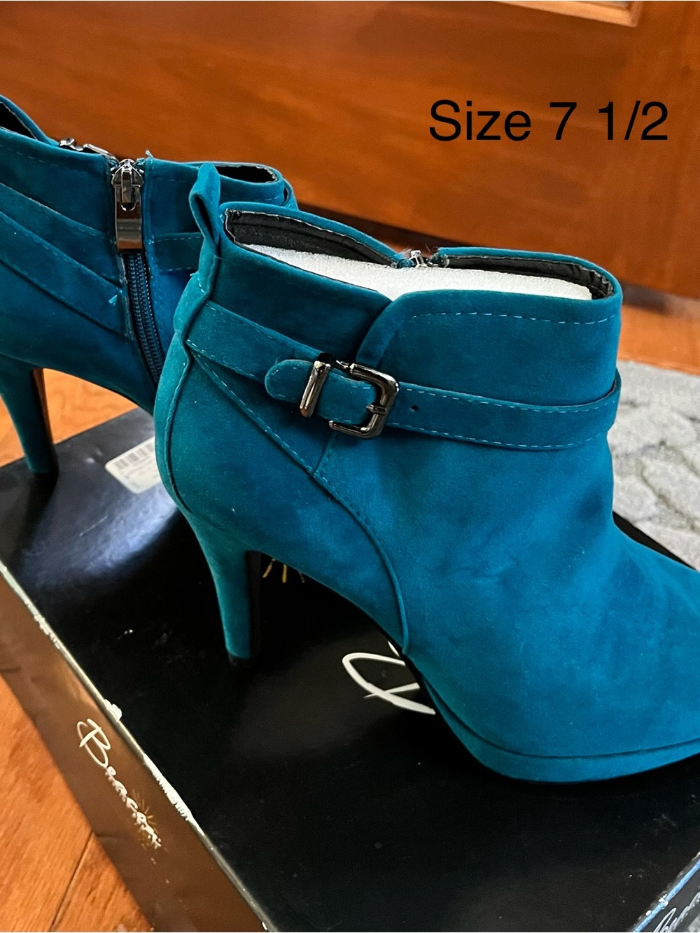 Women's Teal Suede Ankle Booties with Buckle
